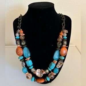 Vintage Faux Turquoise and Coral Beaded Necklace, 12” Length